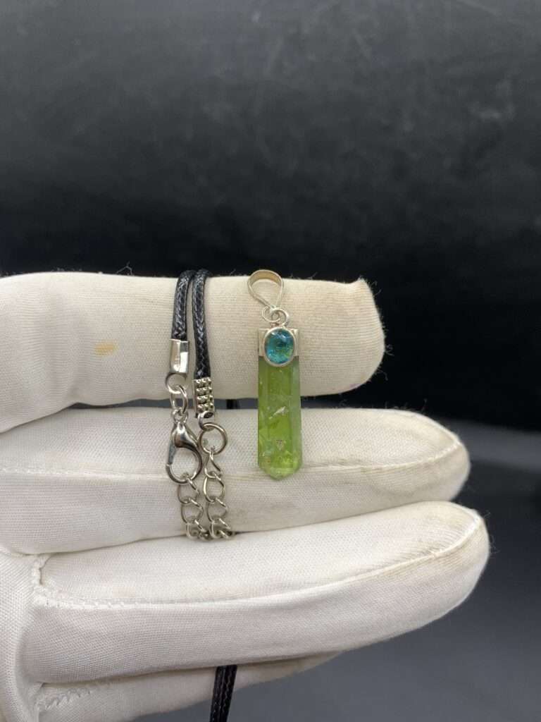 Natural Peridot Point Pendant with Swiss Blue Topaz | 925 Sterling Silver